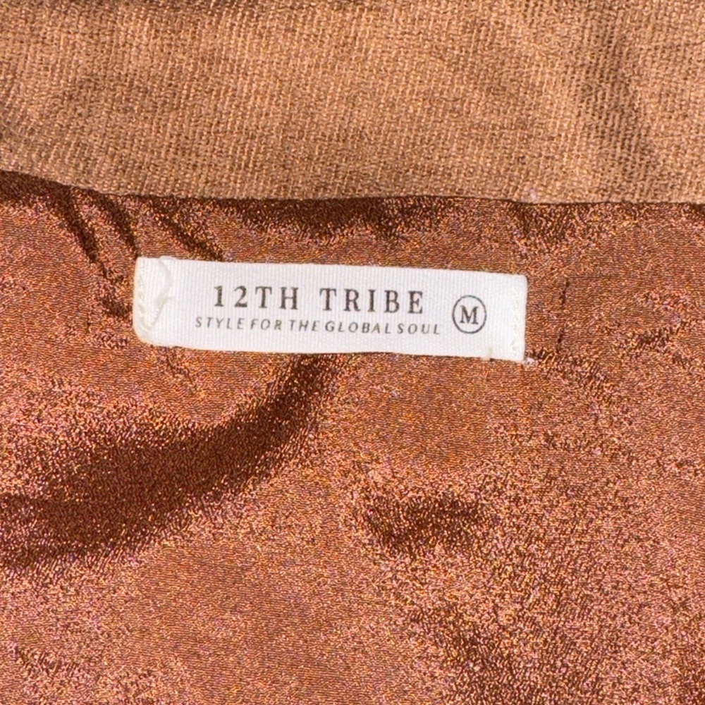 12th Tribe Russet Brown Balloon sleeve belted Western Earth tone blazer jacket M - Picture 8 of 9